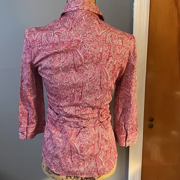 New York & Company Button Up Collared Blouse Quarter Sleeve Cinched Waist Size S - Picture 4 of 5